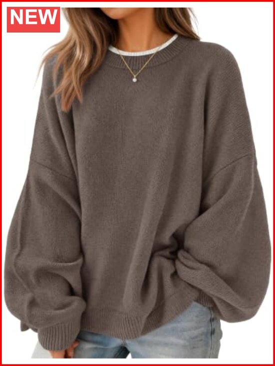 Sweaters - Oversized Batwing Sleeve Crew Neck Pullover Sweater